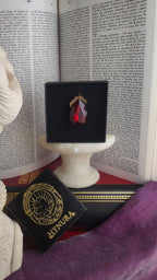 Mystic Baroque Collection – Handmade Bronze Pendant with Deep Red Teardrop Crystal