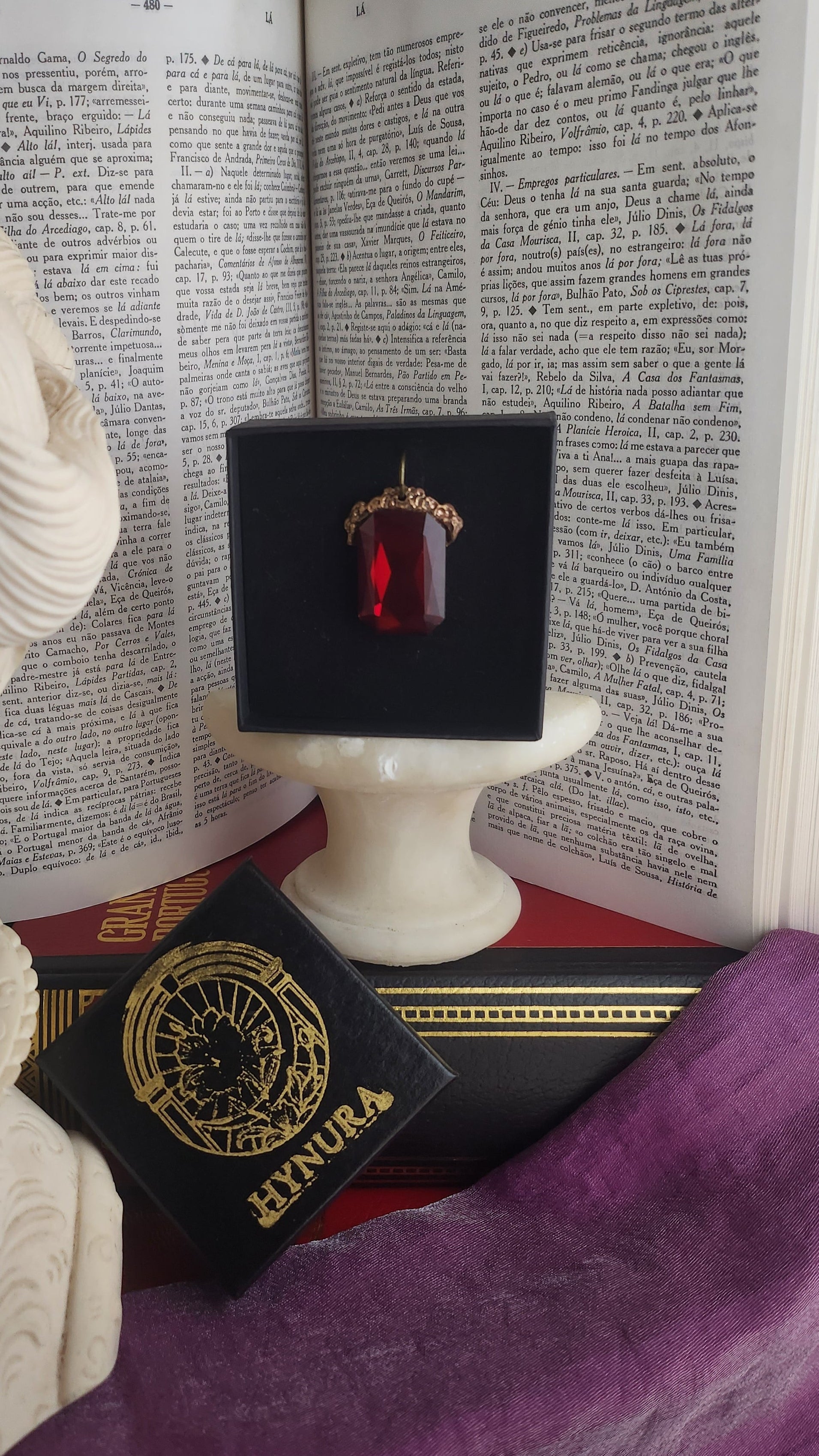 Mystic Baroque Collection – Handmade Bronze Pendant with Deep Red Octagon Crystal