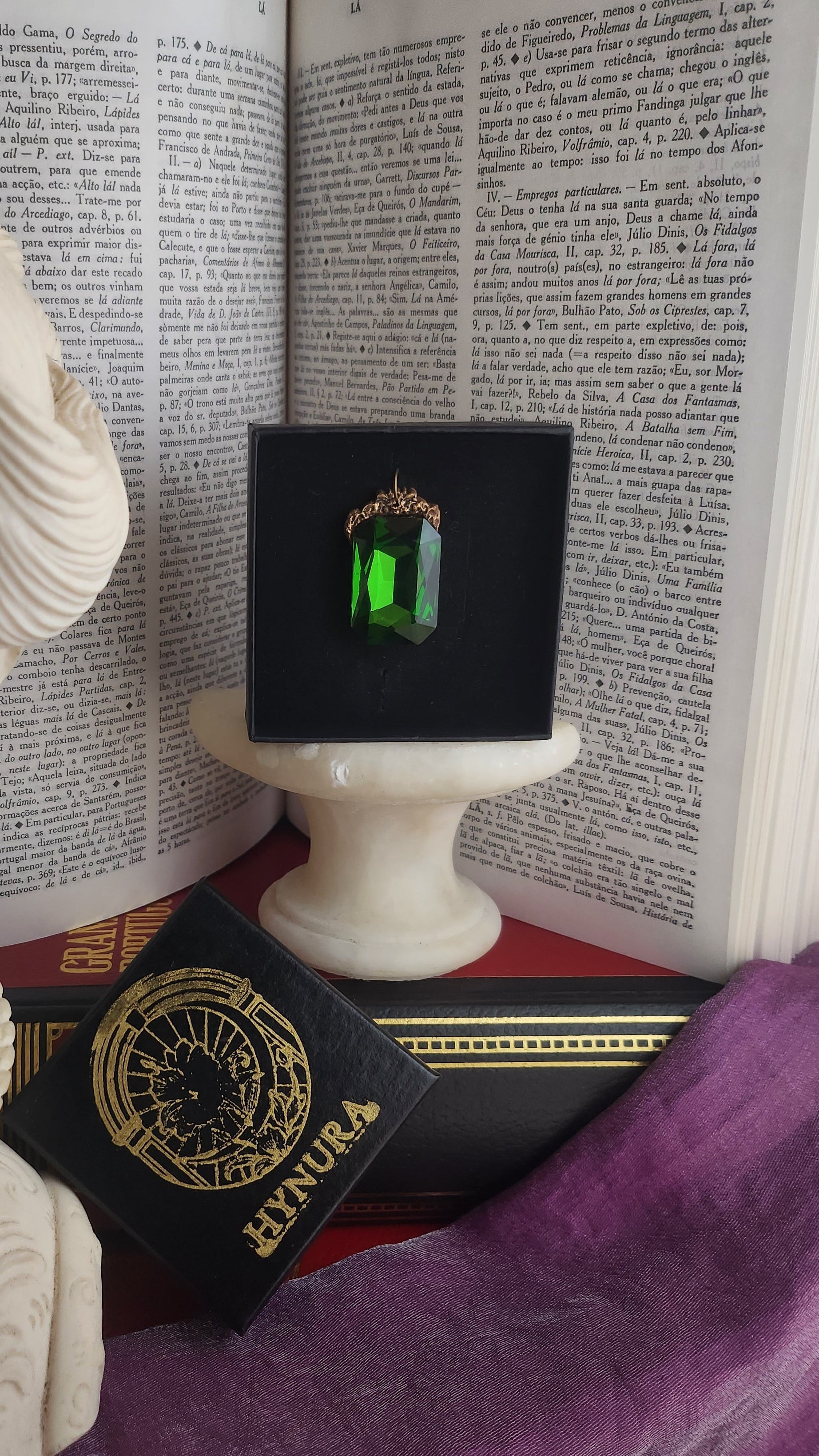 Mystic Baroque Collection – Handmade Bronze Pendant with Green Octagon Crystal