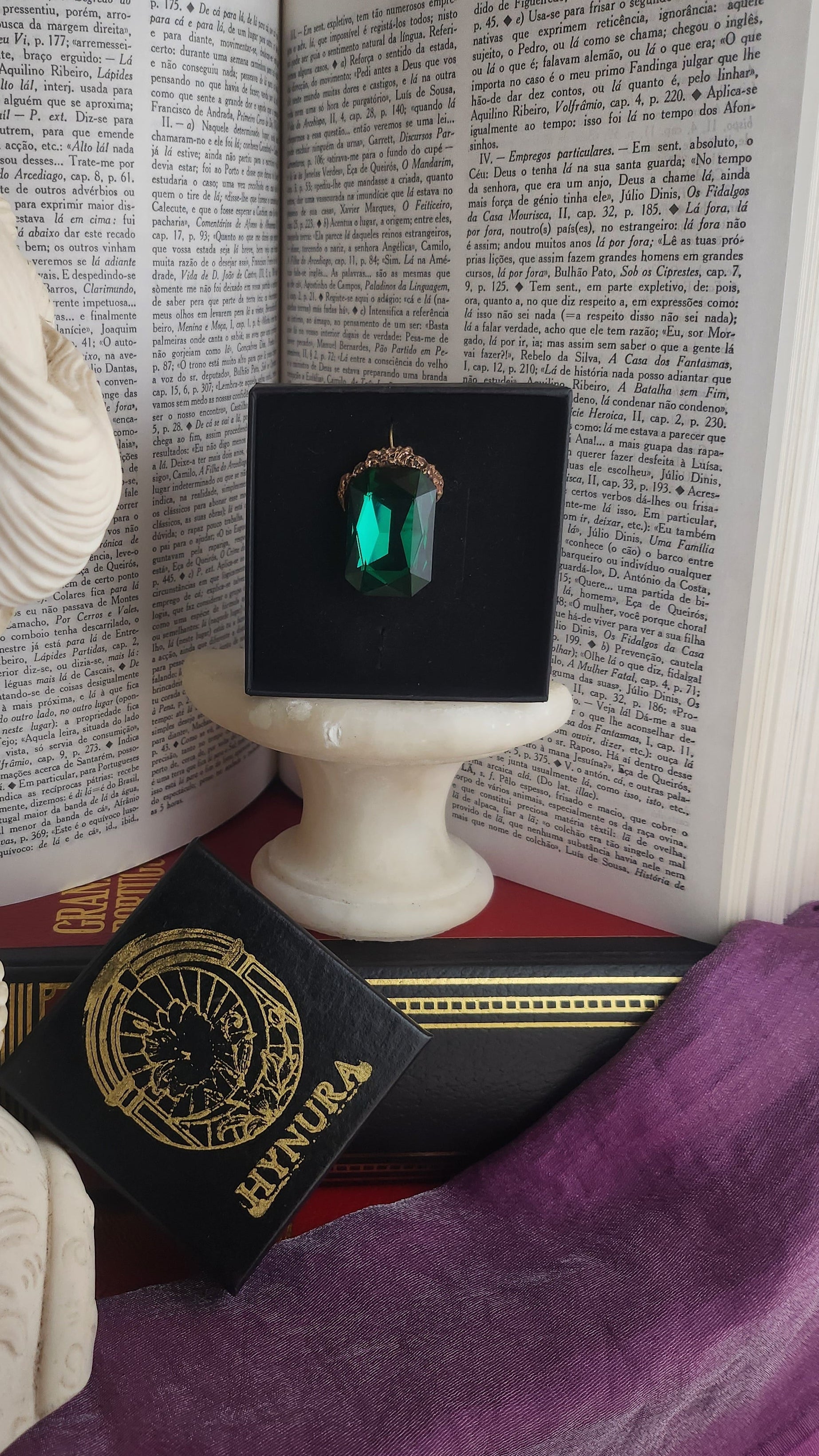 Mystic Baroque Collection – Handmade Bronze Pendant with Emerald Green Octagon Crystal