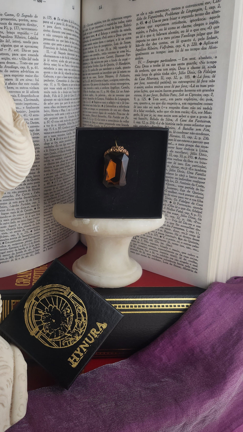 Mystic Baroque Collection – Handmade Bronze Pendant with Brown Octagon Crystal