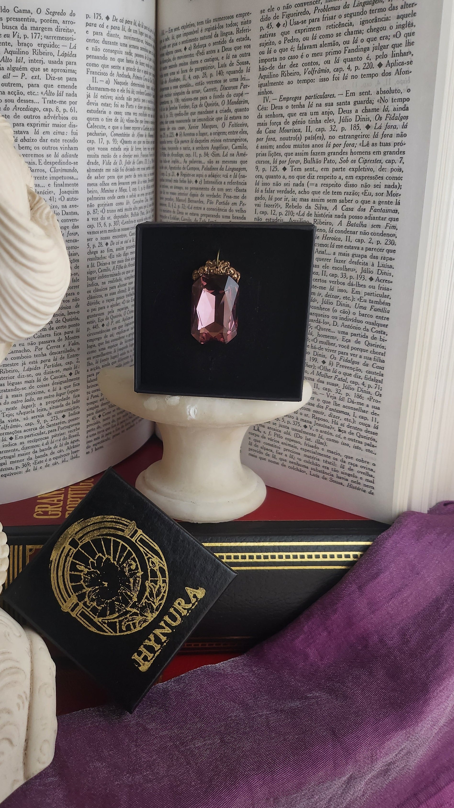 Mystic Baroque Collection – Handmade Bronze Pendant with Dusty Rose Octagon Crystal