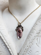 Arcane Resonance Collection – Handmade Bronze Pendant with Dusty Rose Navette Crystal