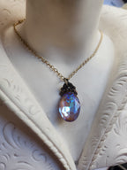 Arcane Resonance Collection – Small Handmade Bronze Pendant with Iridescent Oval Crystal