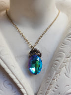 Arcane Resonance Collection – Small Handmade Bronze Pendant with Blue and Green Oval Crystal