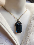 Arcane Resonance Collection – Handmade Bronze Pendant with Deep Teel Octagon Crystal