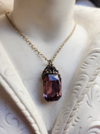 Arcane Resonance Collection – Handmade Bronze Pendant with Dusty Rose Octagon Crystal