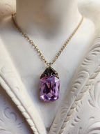 Arcane Resonance Collection – Handmade Bronze Pendant with Lavender Pink Octagon Crystal