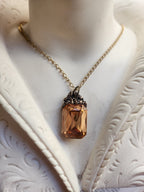 Arcane Resonance Collection – Handmade Bronze Pendant with Soft Amber Octagon Crystal