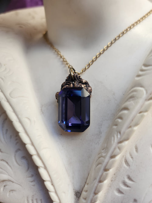 Arcane Resonance Collection – Handmade Bronze Pendant with Tanzanite Octagon Crystal