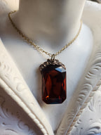 Mystic Baroque Collection – Handmade Bronze Pendant with Intense Amber Octagon Crystal