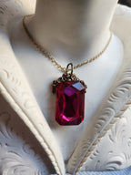 Mystic Baroque Collection – Handmade Bronze Pendant with Fuchsia Octagon Crystal