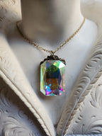 Mystic Baroque Collection – Handmade Bronze Pendant with Iridescent Octagon Crystal