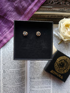 Pendientes de botón de cristal gris de bronce hechos a mano