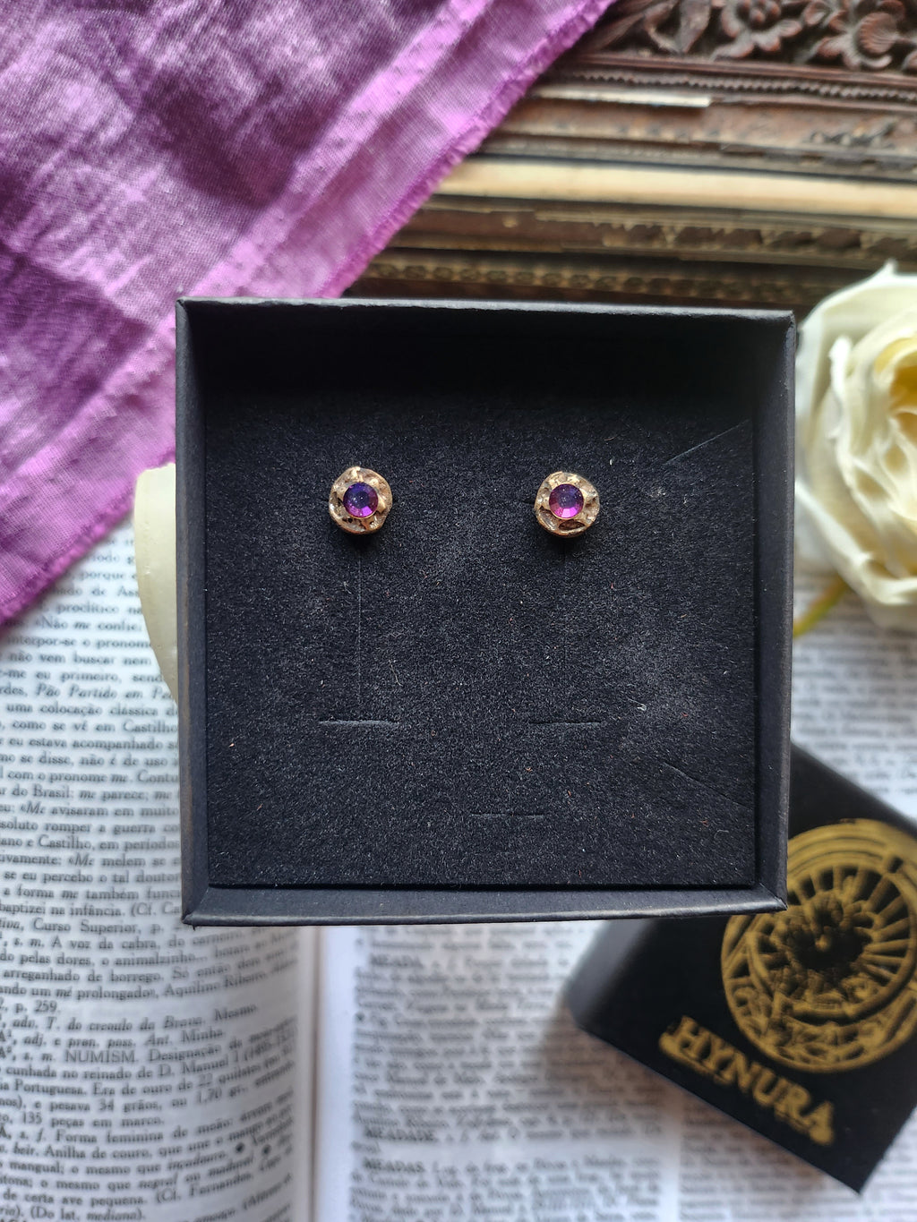 Pendientes de bronce multicolor con cristales hechos a mano