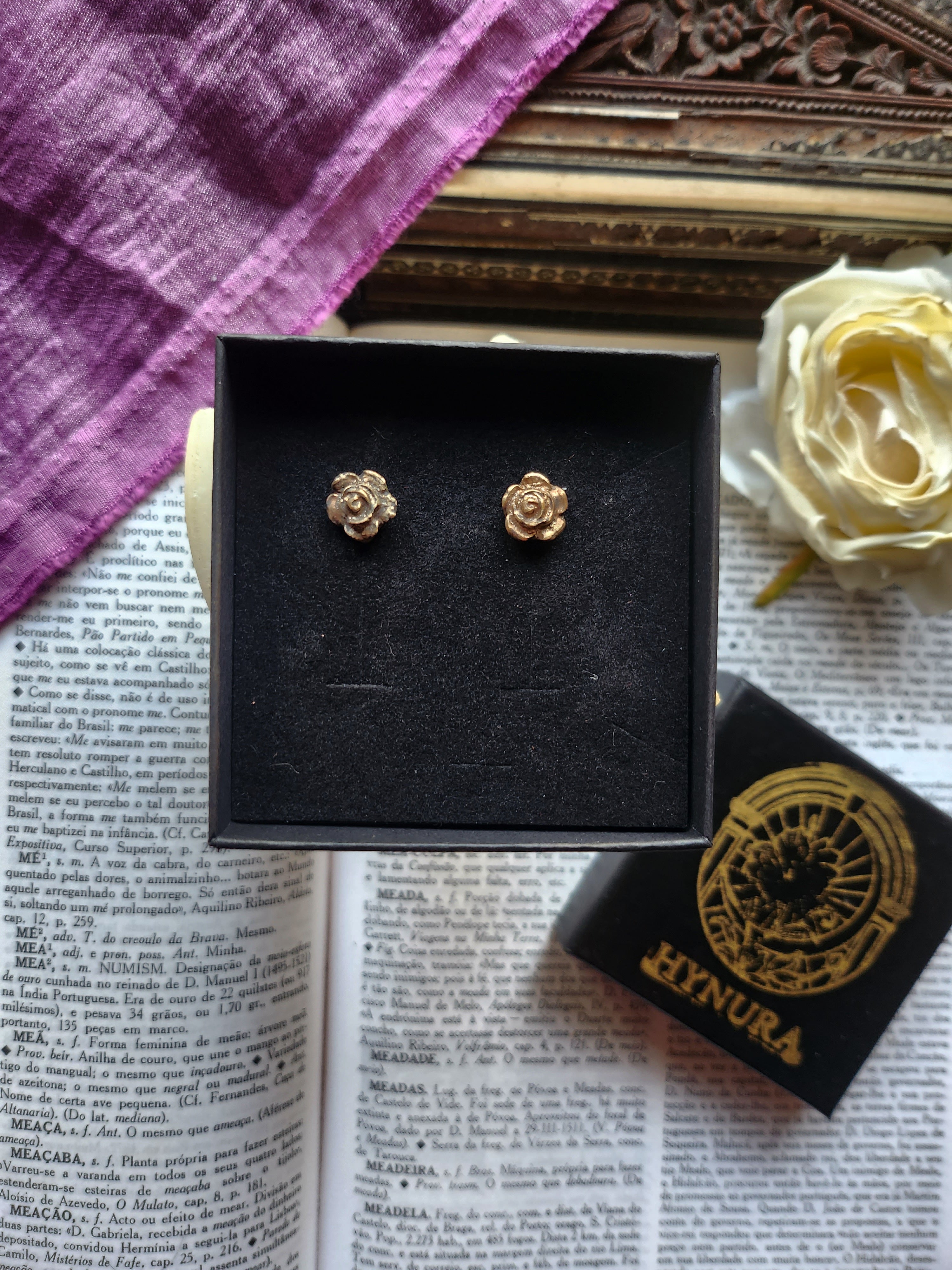 Rosarium Collection - Handmade Bronze Flower Stud Earrings