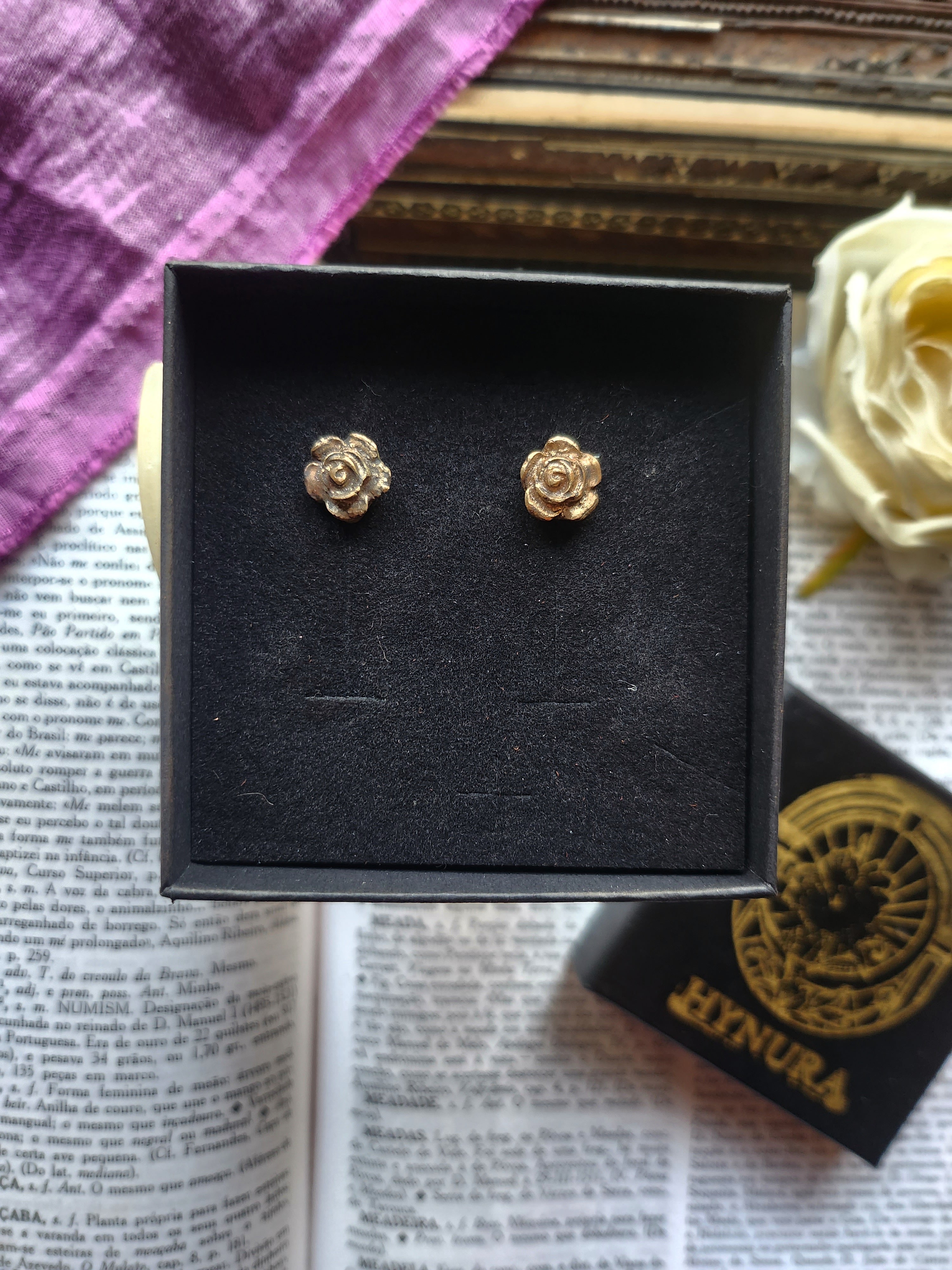 Rosarium Collection - Handmade Bronze Flower Stud Earrings