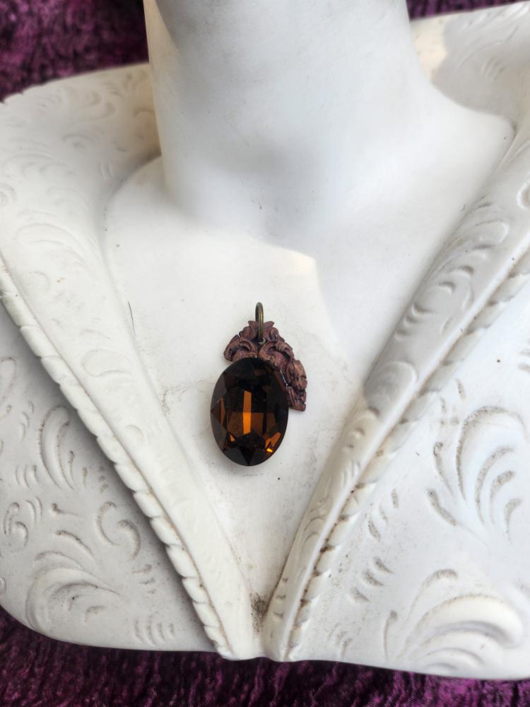 Arcane Resonance Collection – Handmade Copper Pendant with Brown Oval Crystal