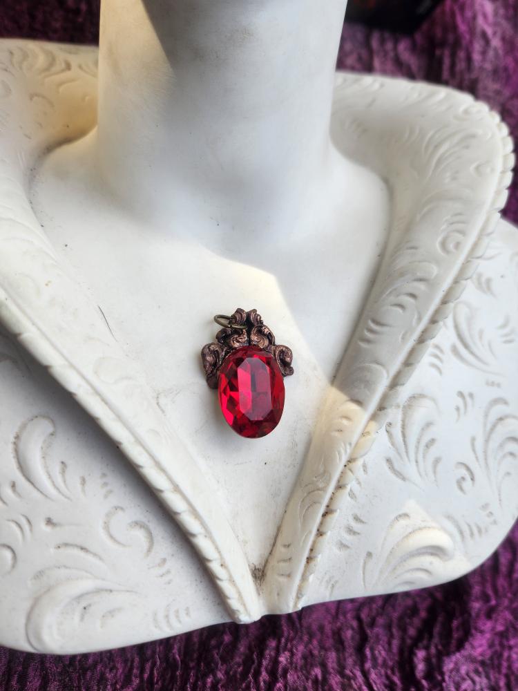 Arcane Resonance Collection – Handmade Copper Pendant with Red Oval Crystal