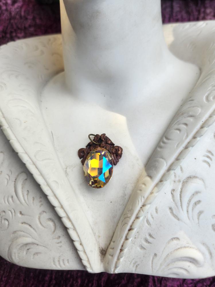 Arcane Resonance Collection – Handmade Copper Pendant with Iridescent Oval Crystal