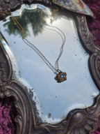 Eternal Bloom Collection – Handmade Bronze Flower Pendant with Light Blue Crystal