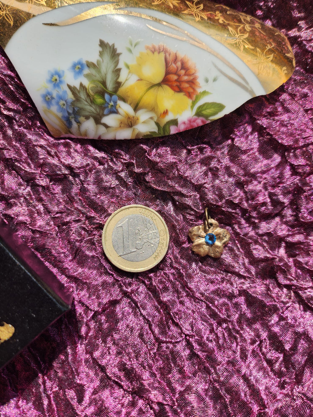 Eternal Bloom Collection – Handmade Bronze Flower Pendant with Light Blue Crystal