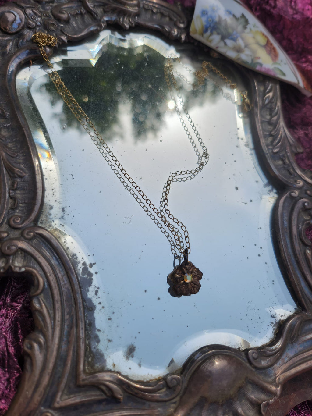 Eternal Bloom Collection – Handmade Bronze Flower Pendant with Yellow Opal Crystal