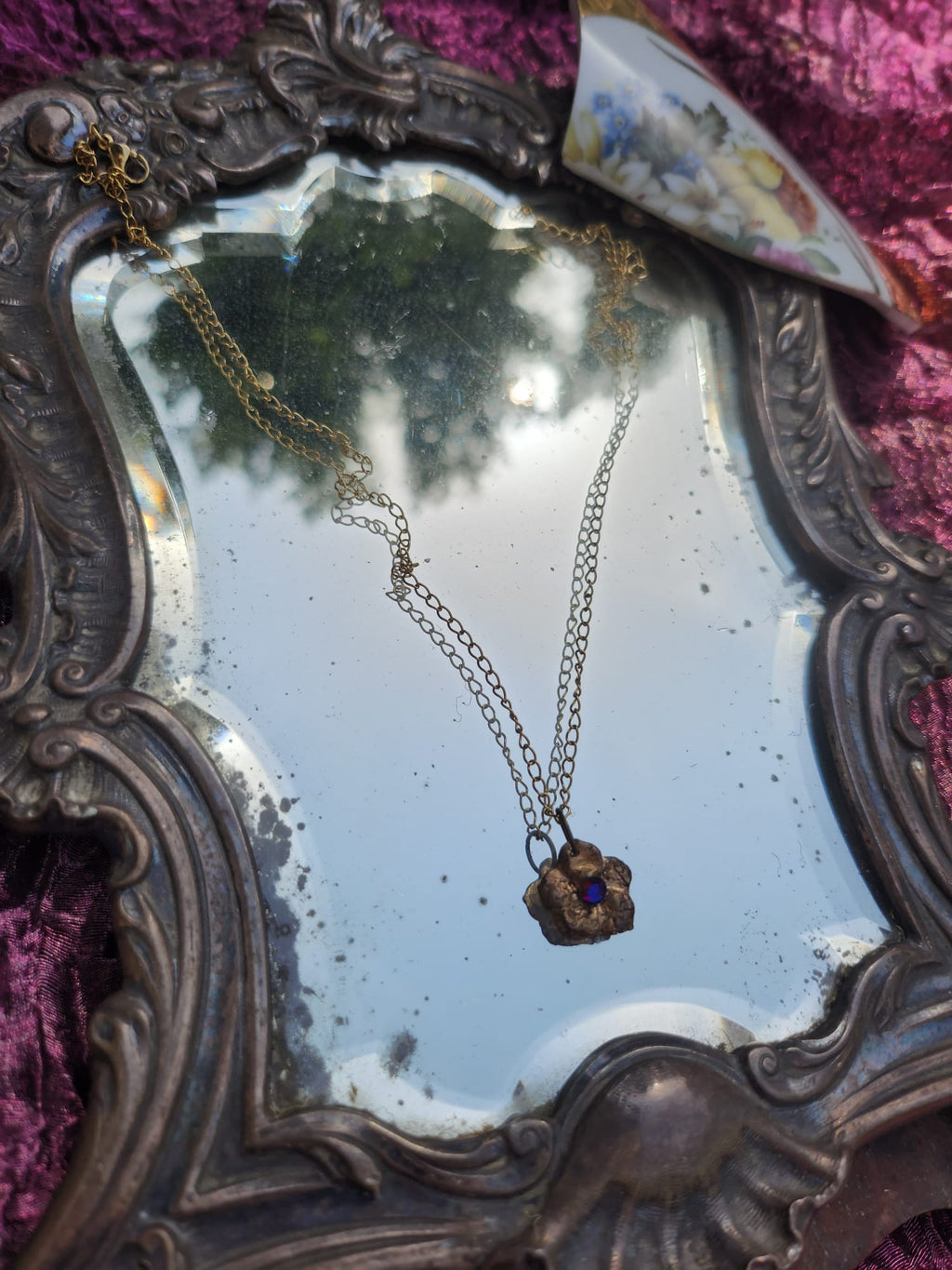 Eternal Bloom Collection – Handmade Bronze Flower Pendant with Multicolored Crystal