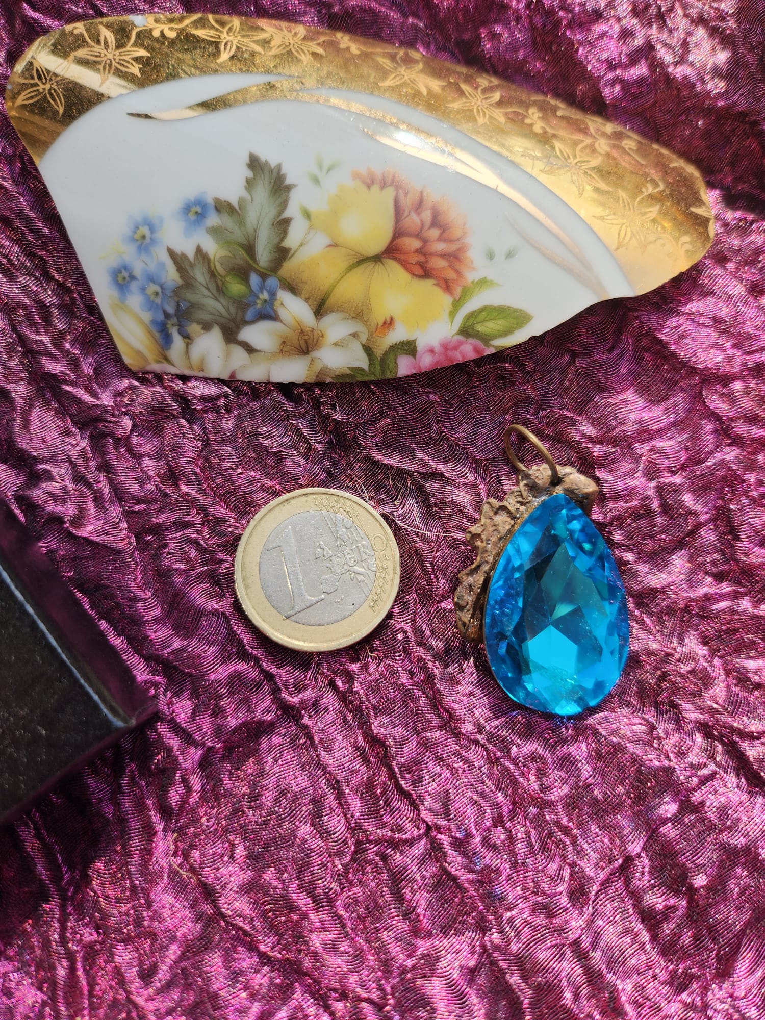 Mystic Baroque Collection – Handmade Bronze Pendant with Blue Teardrop Crystal