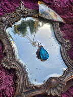Mystic Baroque Collection – Handmade Bronze Pendant with Blue Teardrop Crystal