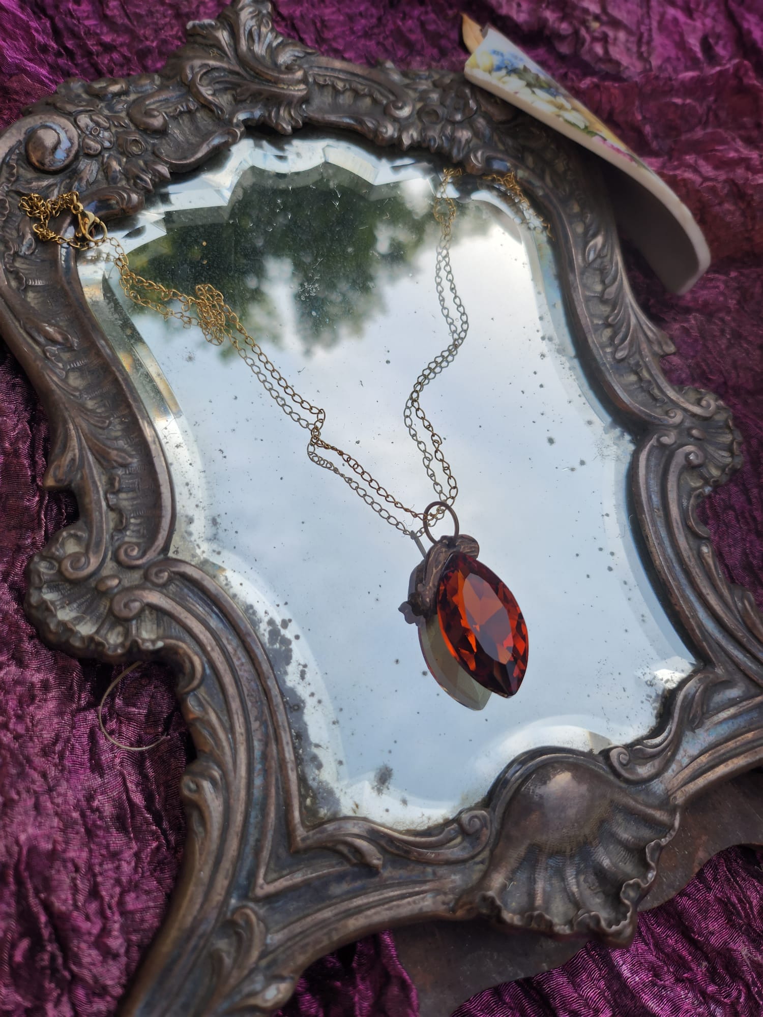 Mystic Baroque Collection – Handmade Bronze Pendant with Amber Crystal Marquise-Cut