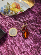Mystic Baroque Collection – Handmade Bronze Pendant with Amber Crystal Marquise-Cut