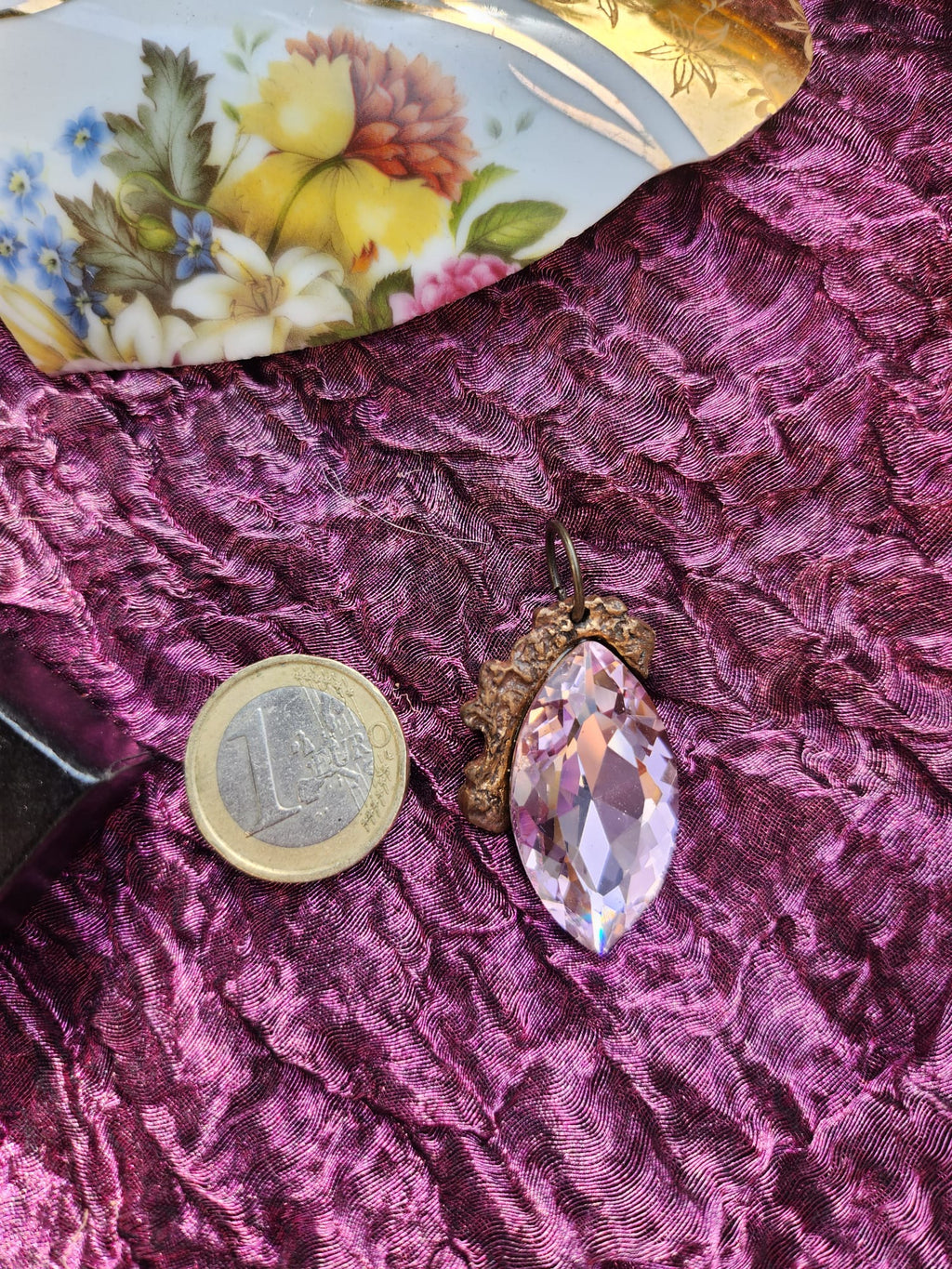 Mystic Baroque Collection – Handmade Bronze Pendant with Light Pink Crystal Marquise-Cut