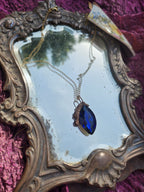 Mystic Baroque Collection – Handmade Bronze Pendant with Deep Blue Crystal Marquise-Cut