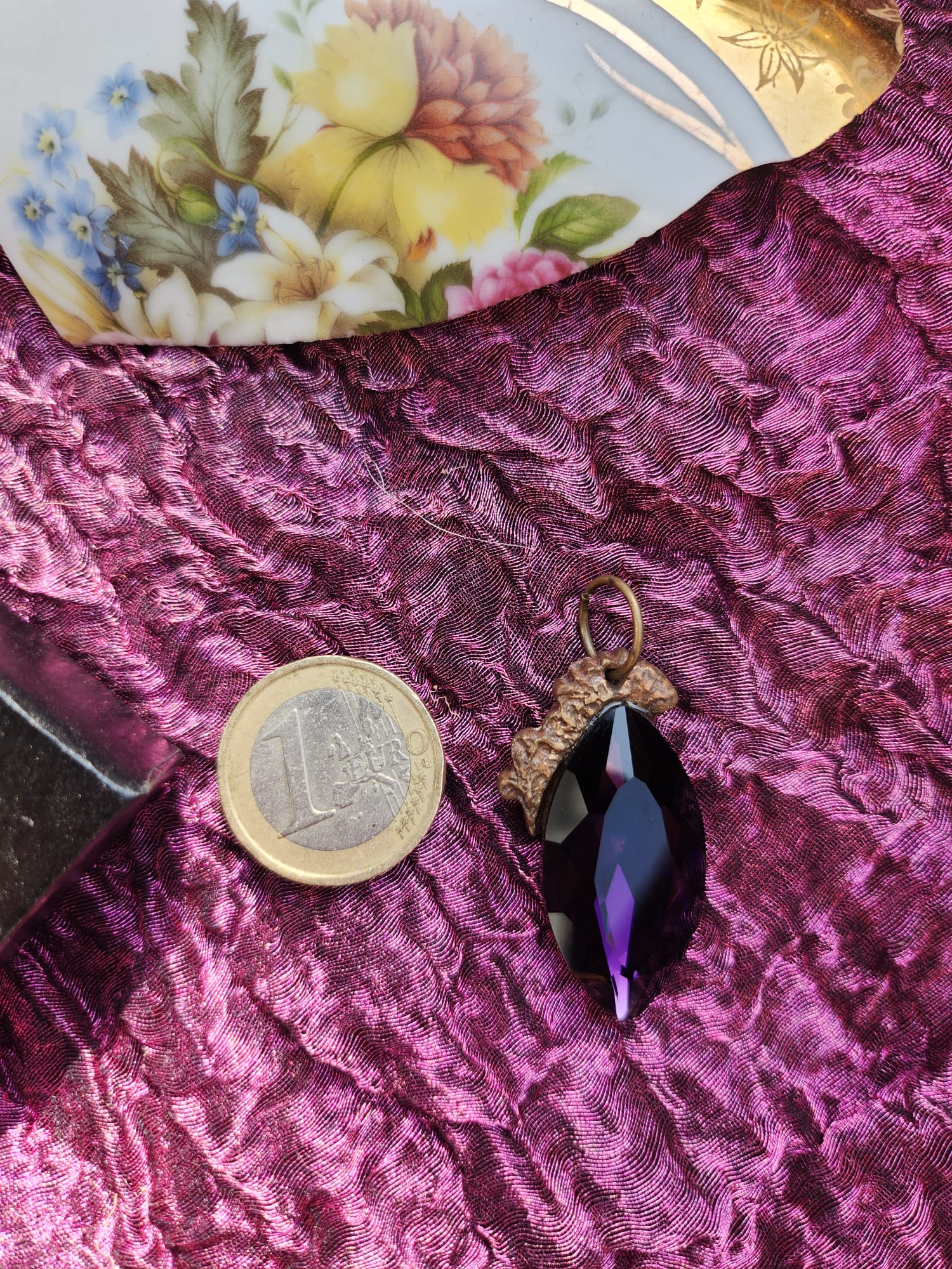 Mystic Baroque Collection – Handmade Bronze Pendant with Purple Crystal Marquise-Cut
