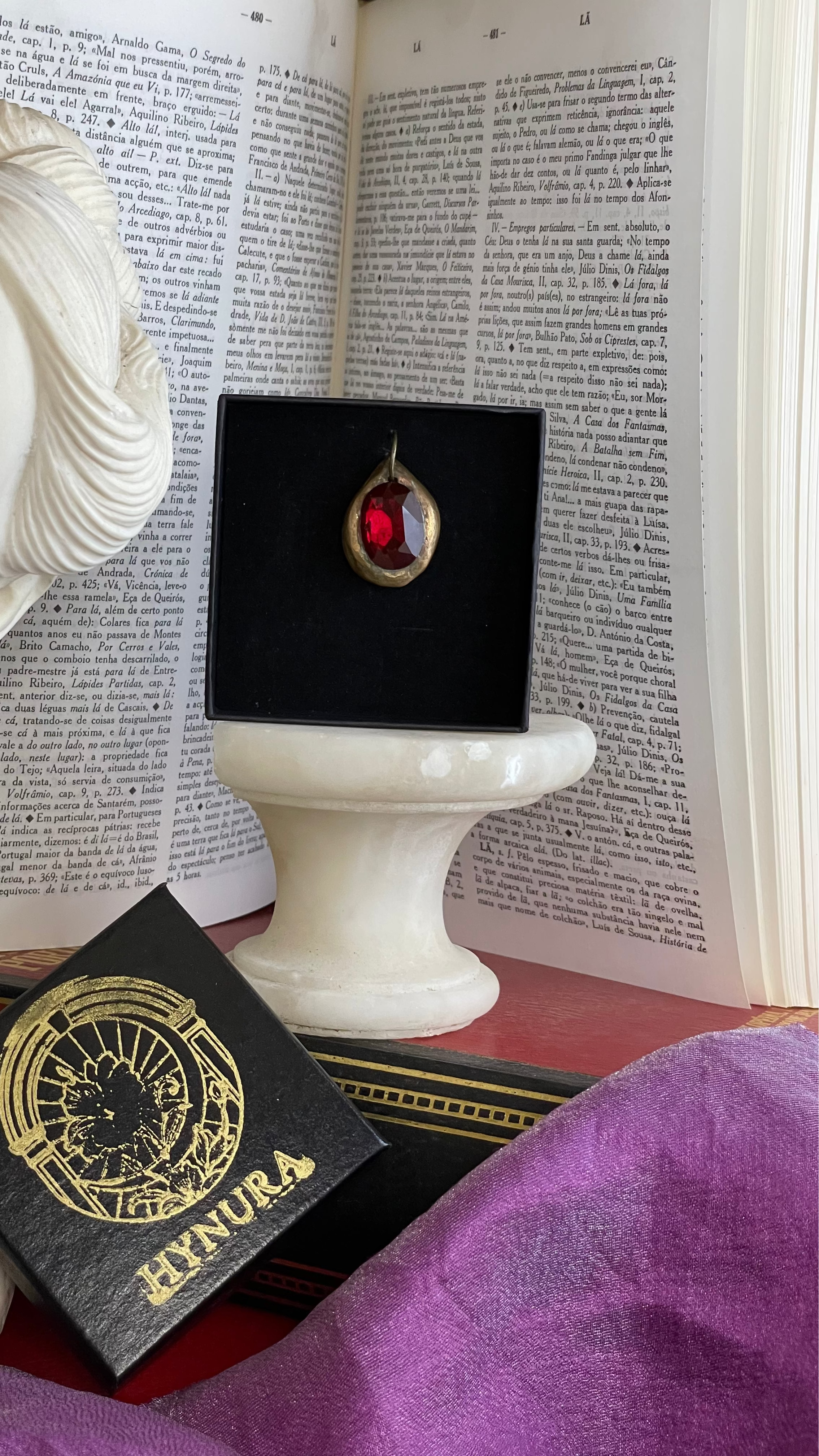 Handmade Bronze Pendant with Deep Red Crystal