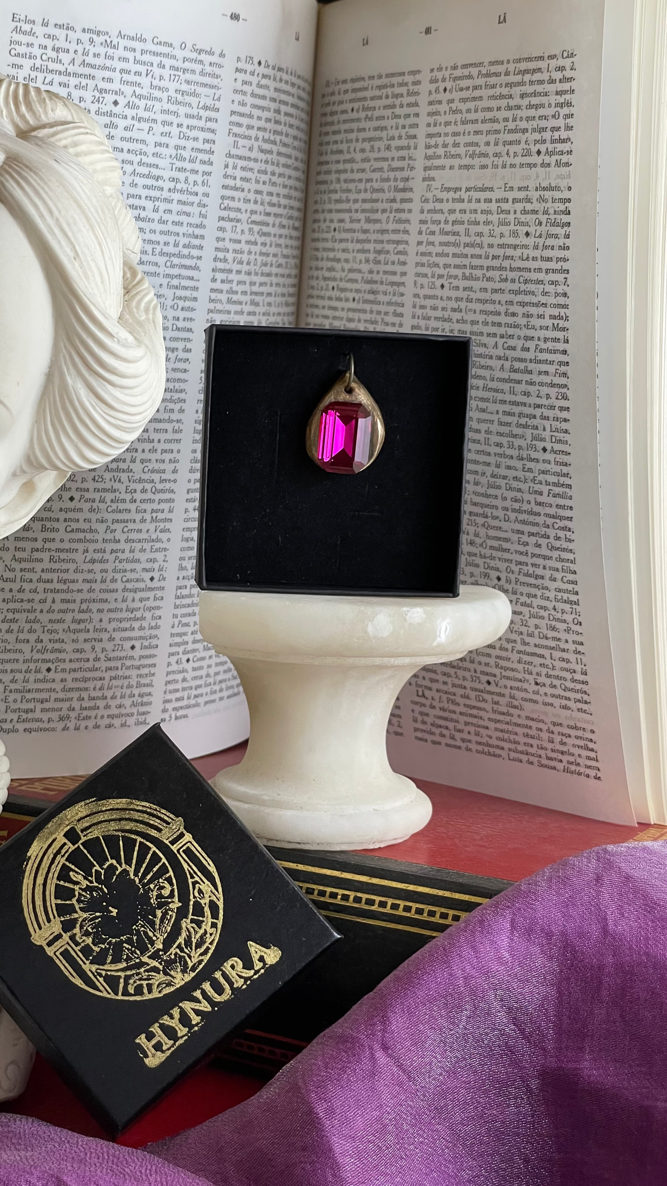Handmade Bronze Pendant with Fuchsia Crystal