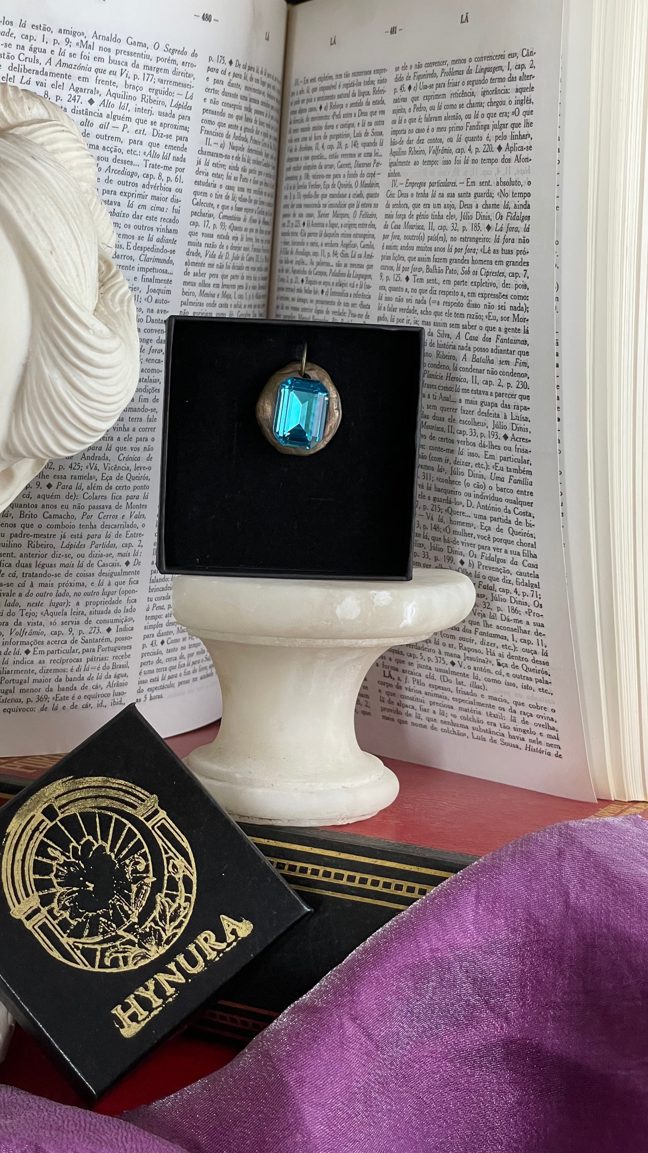 Handmade Bronze Pendant with Blue Crystal