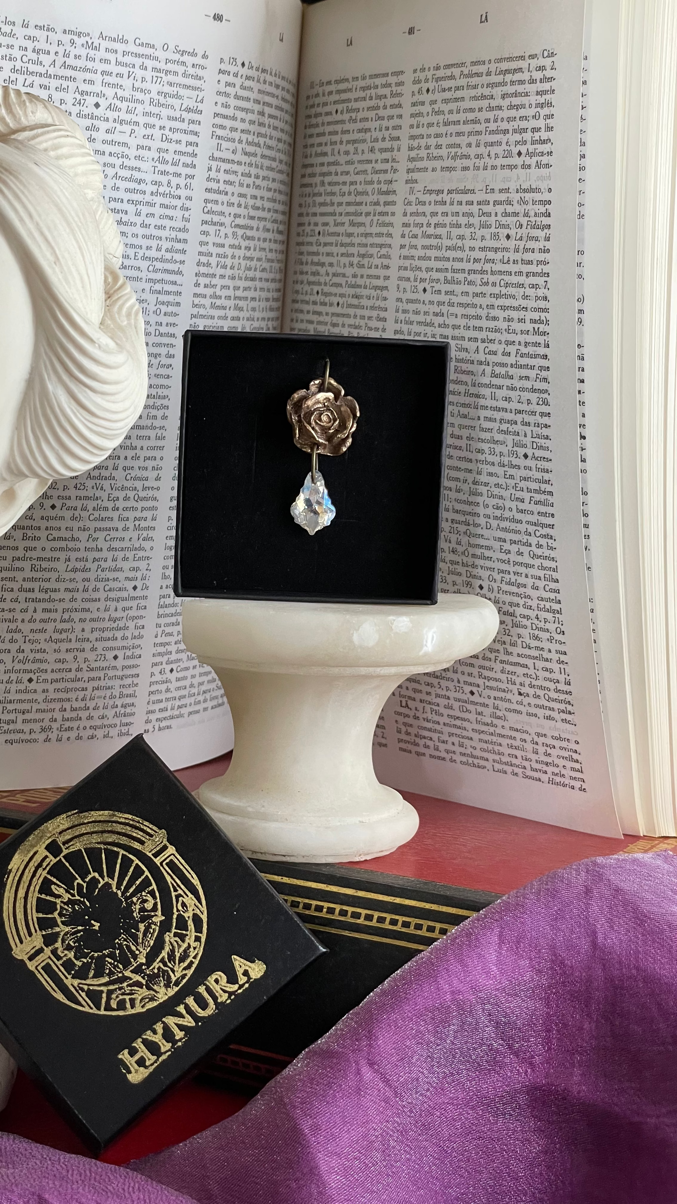 Rosarium Collection Collection - Handmade Bronze Rose Pendant with Opal Crystal