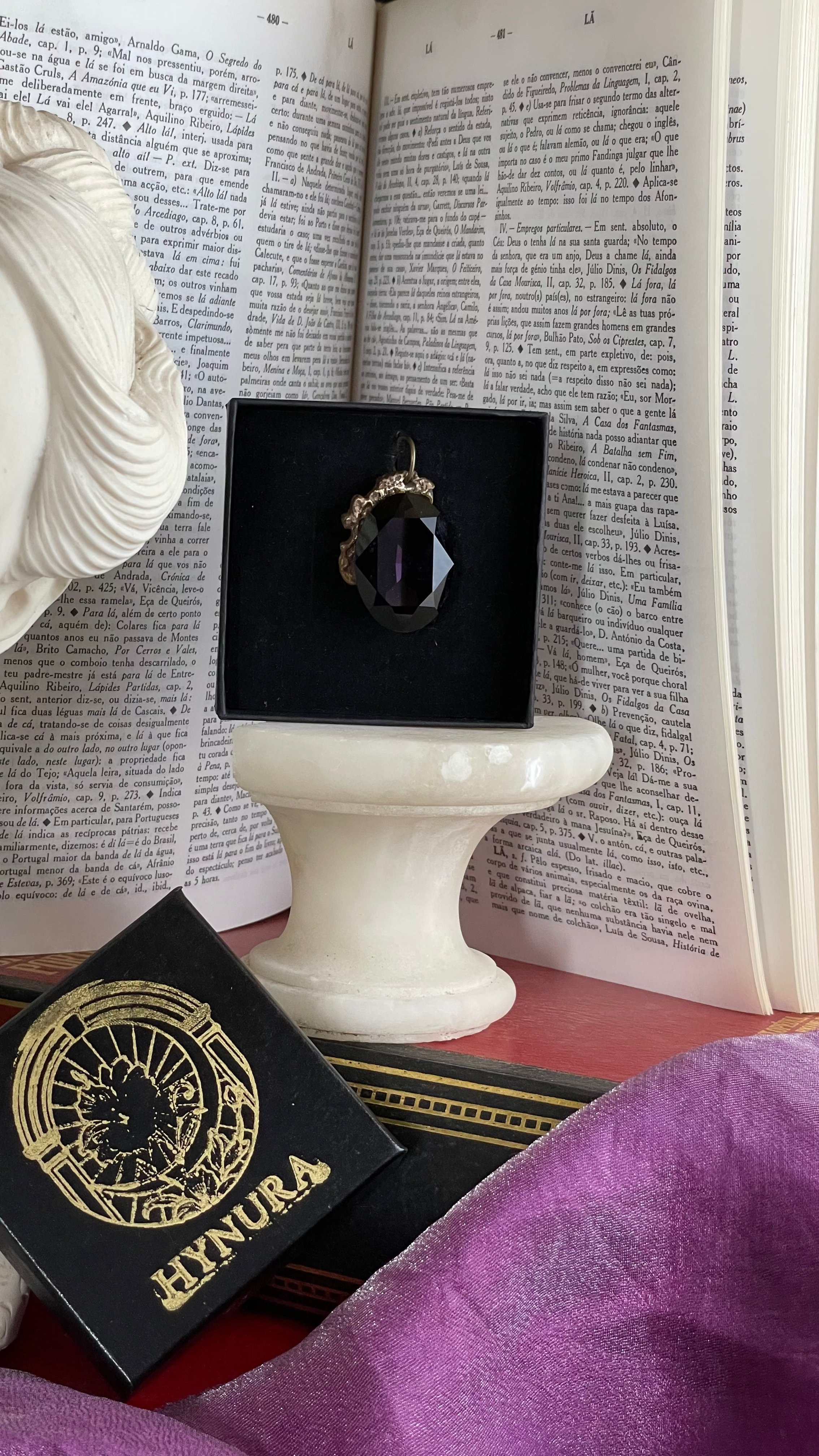 Mystic Baroque Collection – Handmade Bronze Pendant with Midnight Purple Oval Crystal