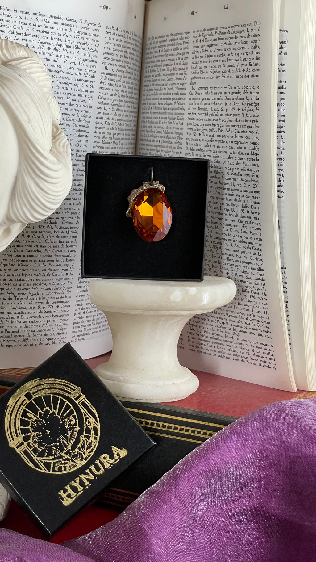 Mystic Baroque Collection – Handmade Bronze Pendant with Amber Oval Crystal
