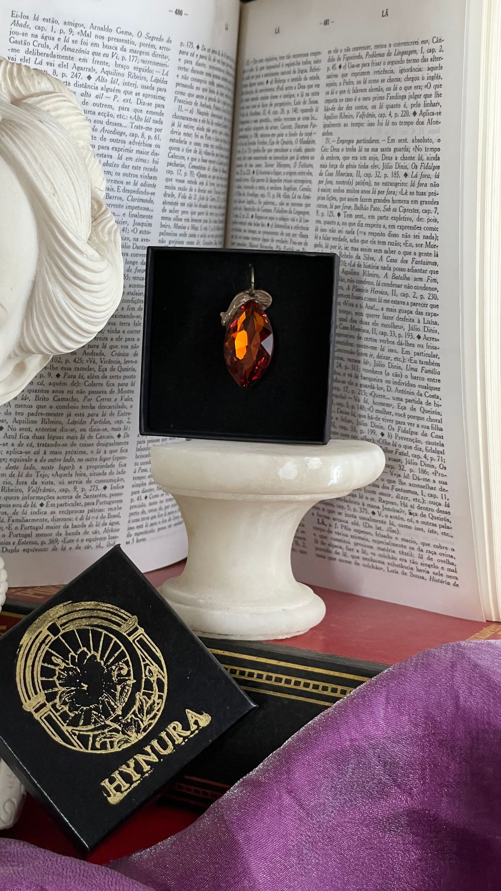 Mystic Baroque Collection – Handmade Bronze Pendant with Amber Crystal Marquise-Cut