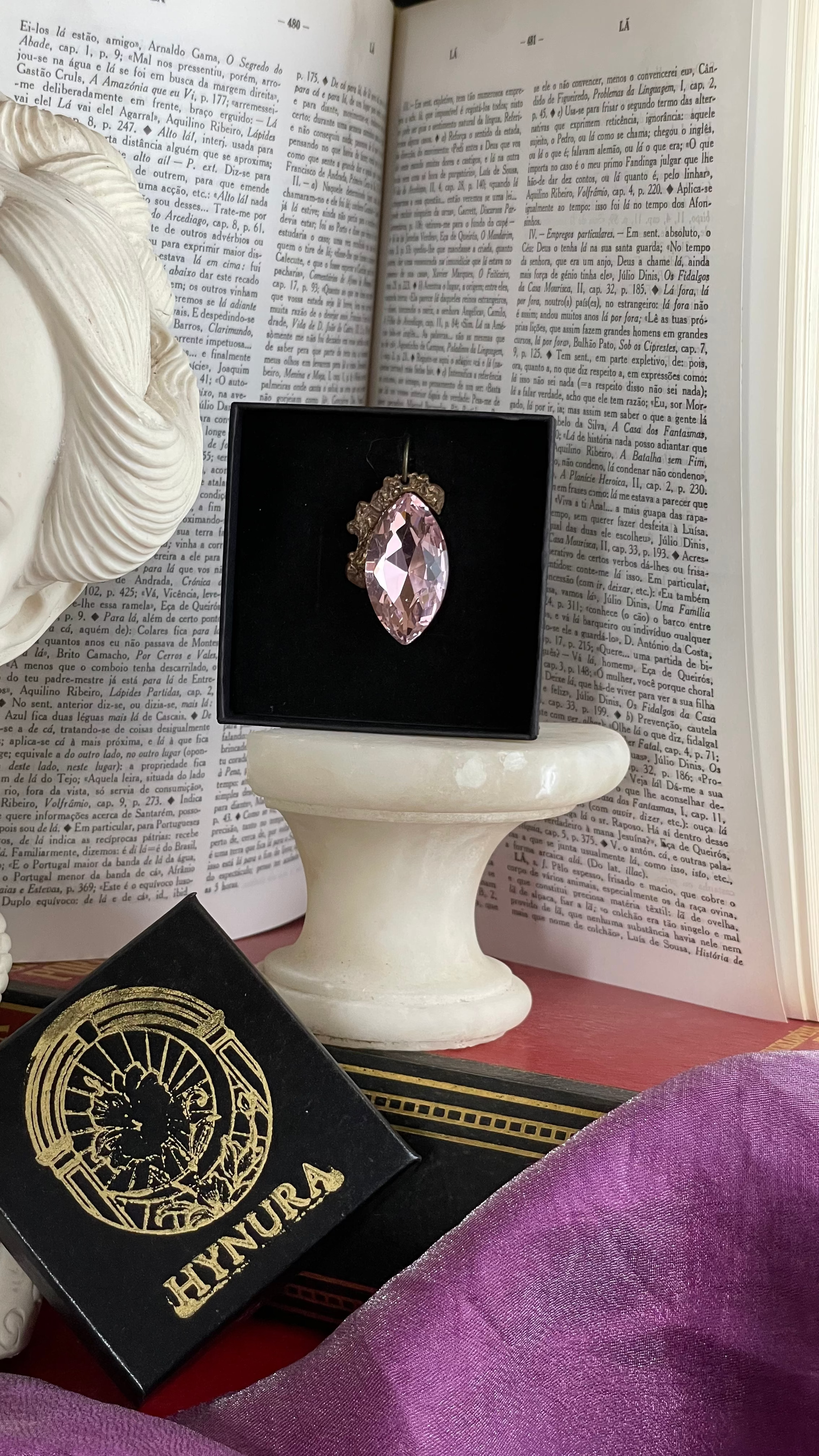 Mystic Baroque Collection – Handmade Bronze Pendant with Light Pink Crystal Marquise-Cut