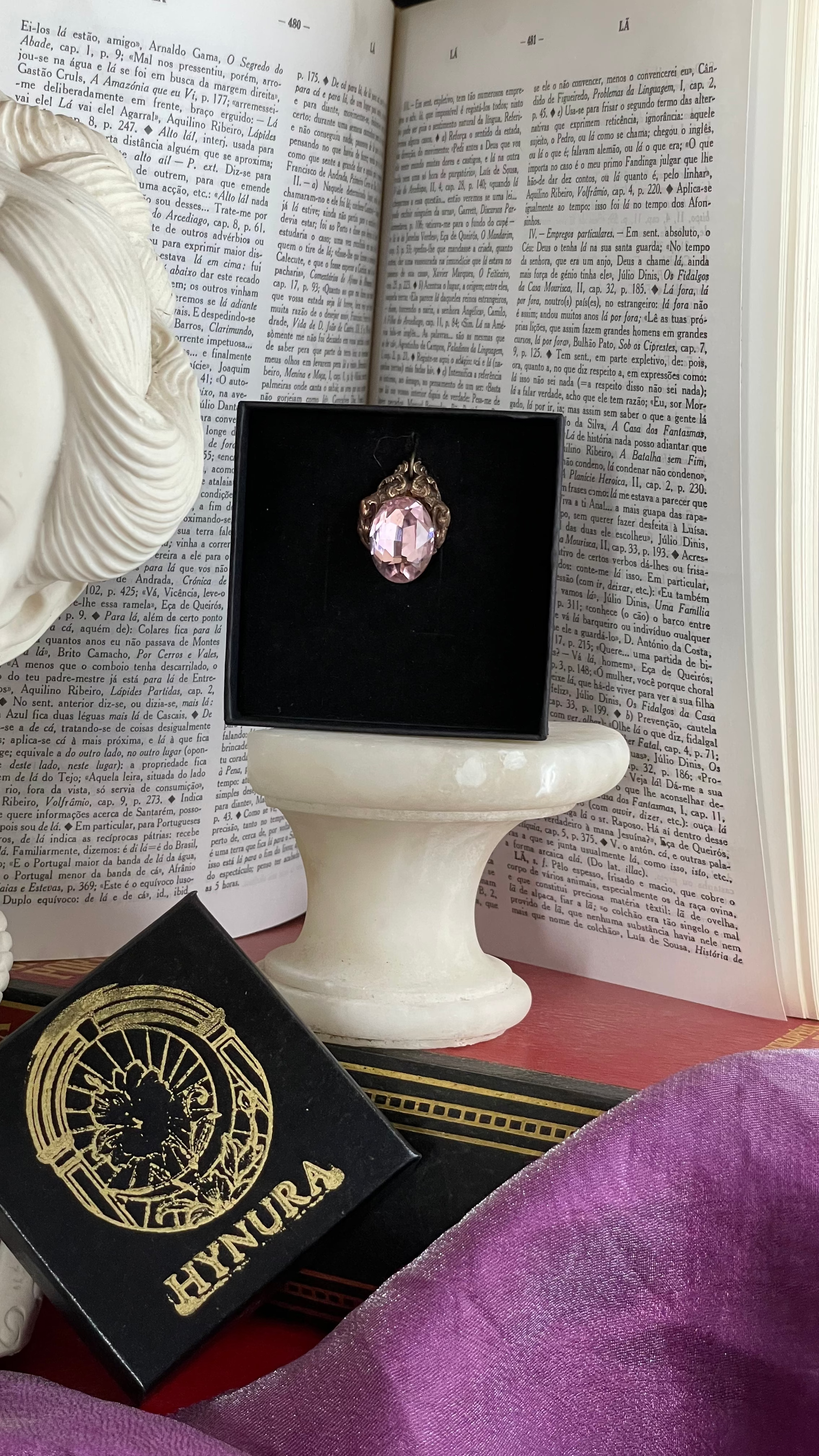 Arcane Resonance Collection – Handmade Bronze Pendant with Light Pink Oval Crystal