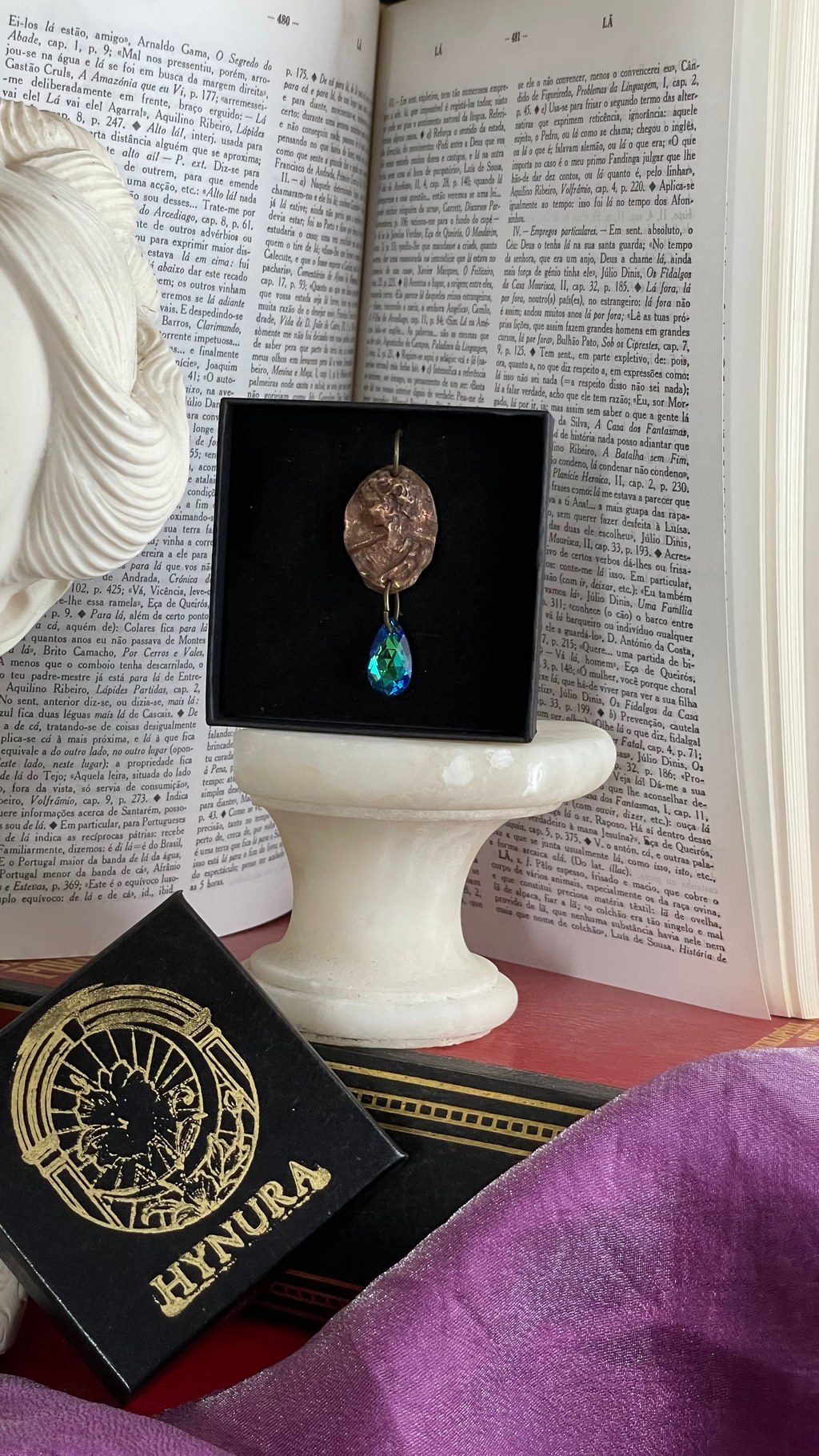 Handmade Roman Bronze Medallion with Ocean Blue Crystal