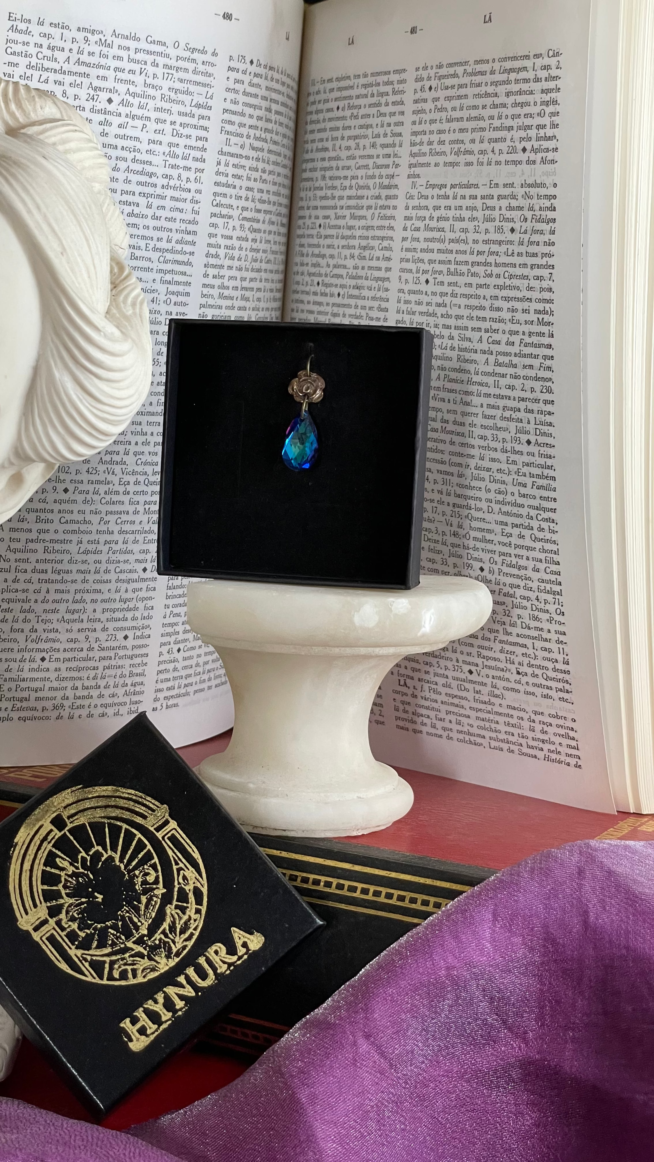 Rosarium Collection Collection - Handmade Bronze Small Rose Pendant with Blue Crystal