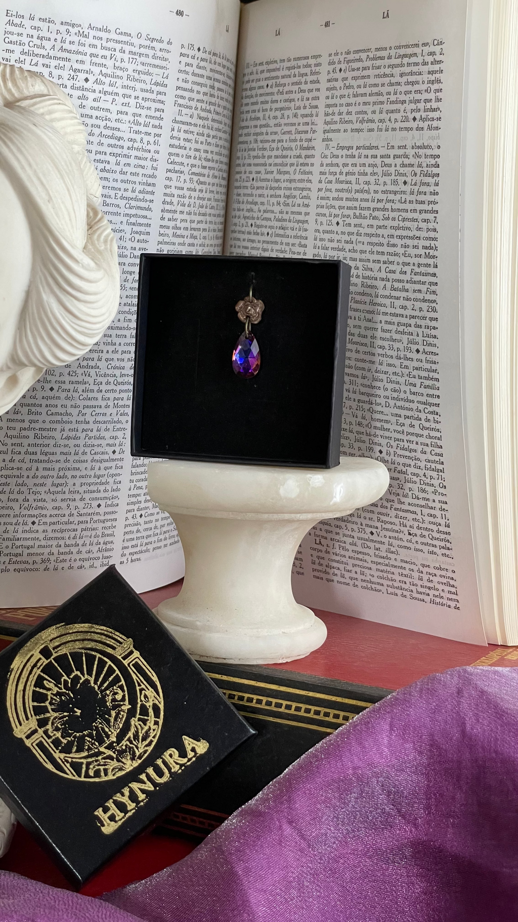 Rosarium Collection Collection - Handmade Bronze Rose Pendant with Fuchsia Crystal