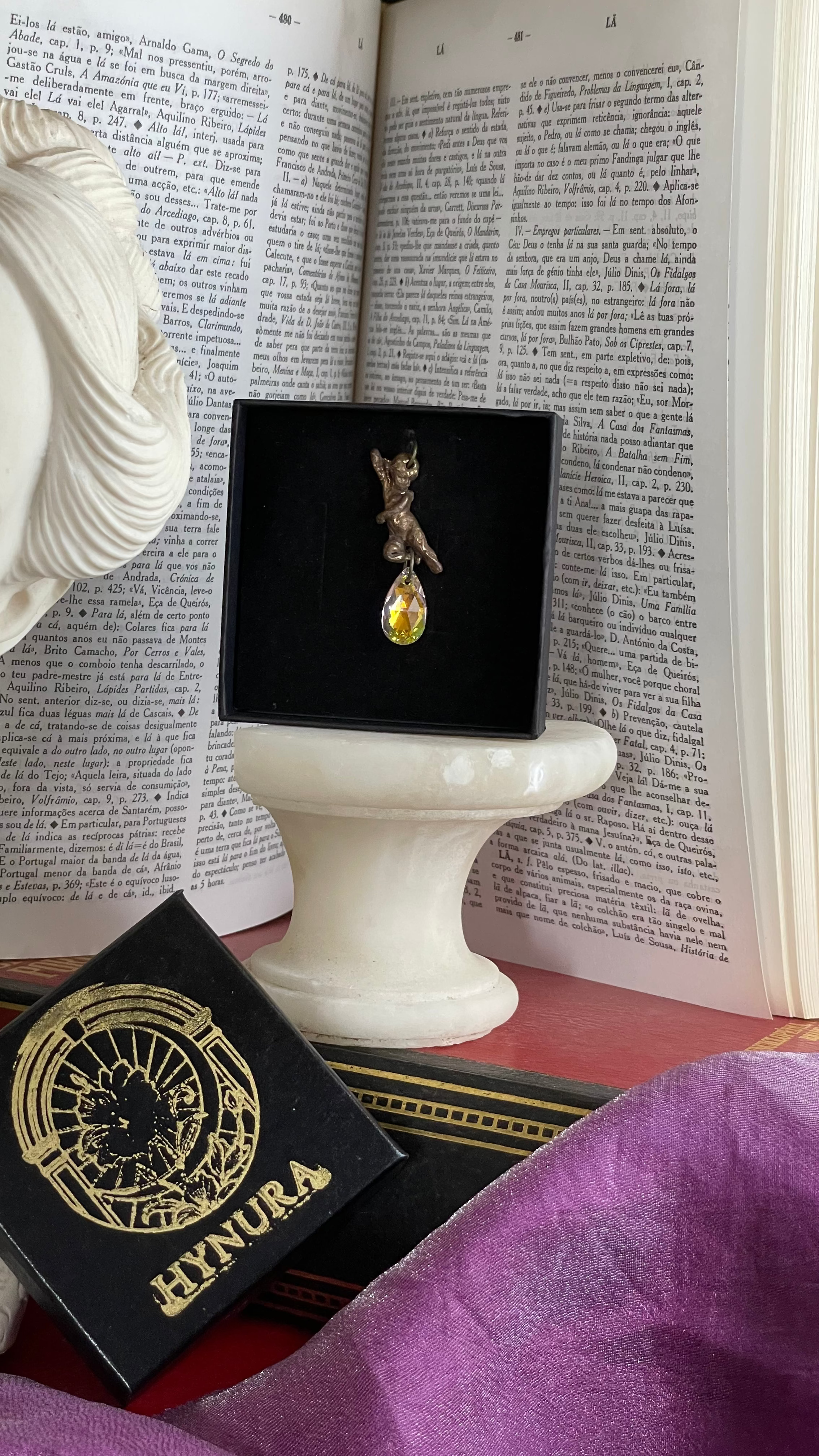 Echoes of Heaven Collection - Handmade Bronze Angel Pendant with Aurora Crystal