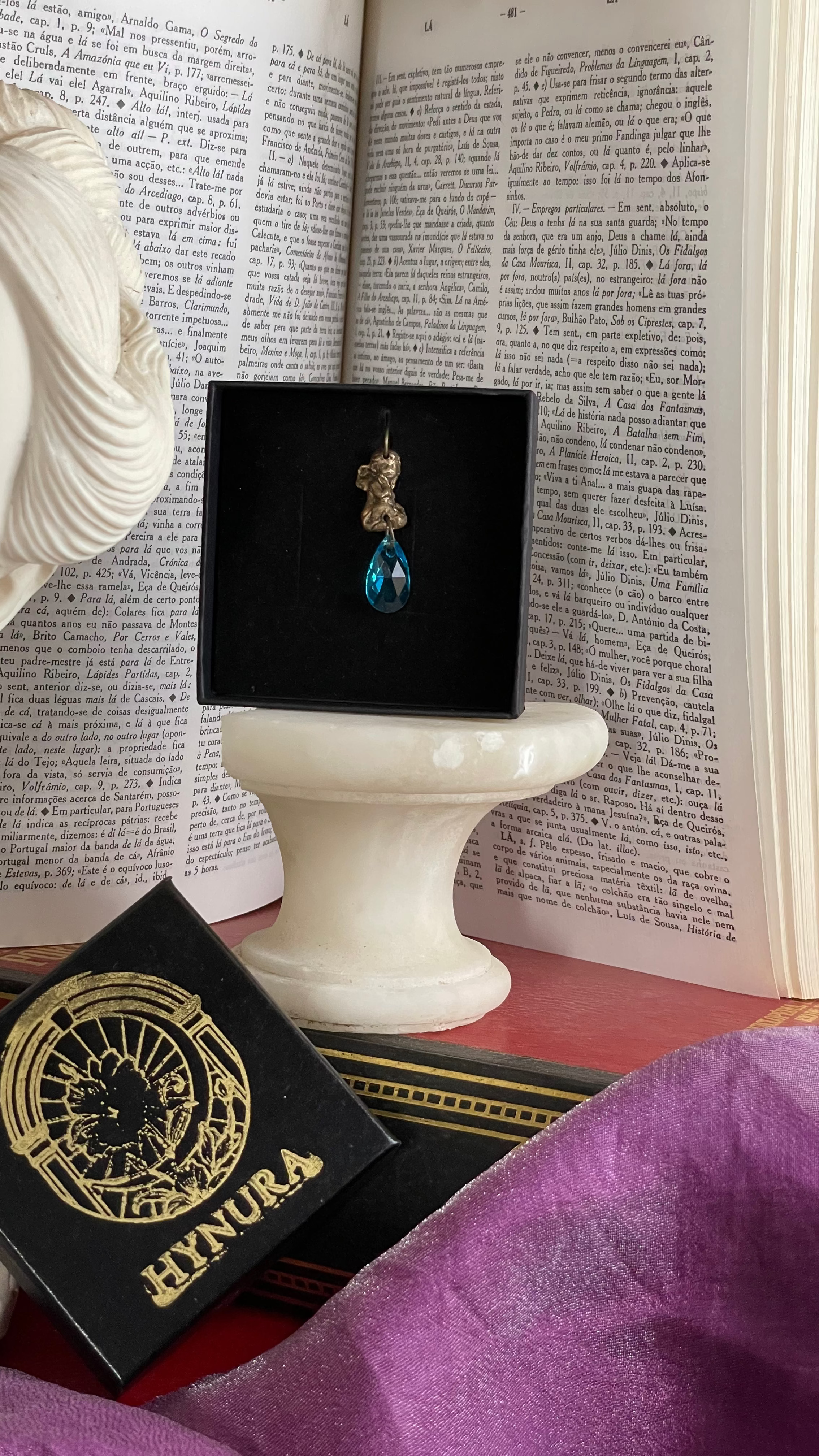 Echoes of Heaven Collection - Handmade Bronze Angel Pendant with Sky Blue Crystal