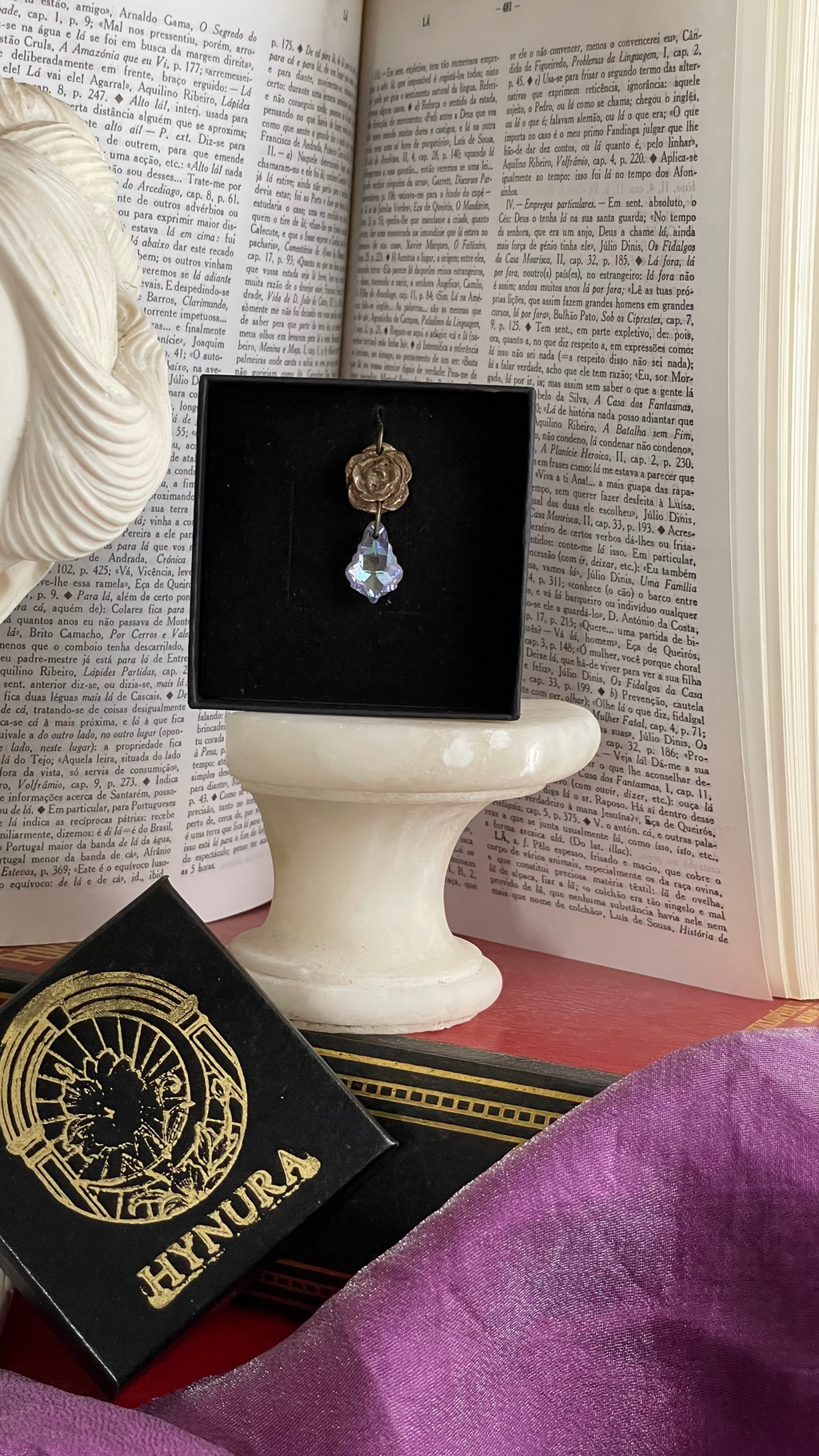 Rosarium Collection Collection - Handmade Bronze Rose Pendant with Lilac Crystal